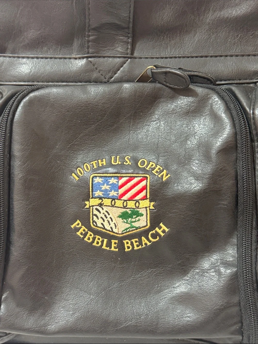 Pebble Beach Black Leather Briefcase with Embroidered U.S. Like New or New.